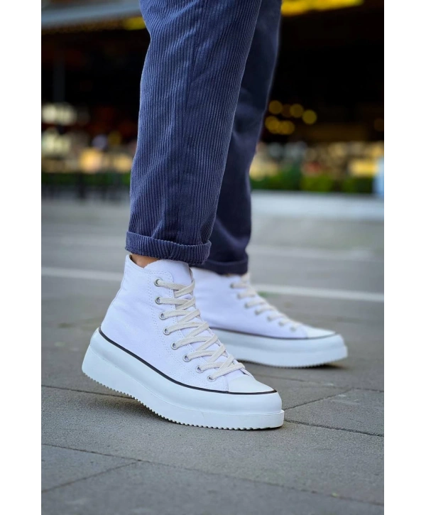 KB-CX-3 Kuback Uzun Beyaz Keten Beyaz Yüksek Taban Spor Ayakkabı