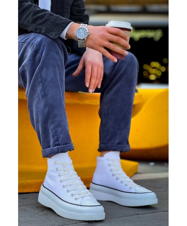 KB-CX-3 Kuback Uzun Beyaz Keten Beyaz Yüksek Taban Spor Ayakkabı