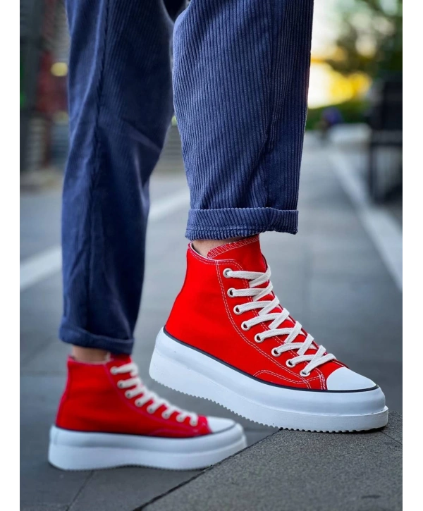 KB-CX-3 Kuback Uzun Kırmızı Keten Beyaz Yüksek Taban Spor Ayakkabı