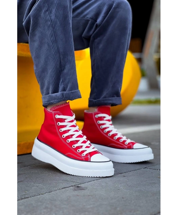 KB-CX-3 Kuback Uzun Kırmızı Keten Beyaz Yüksek Taban Spor Ayakkabı