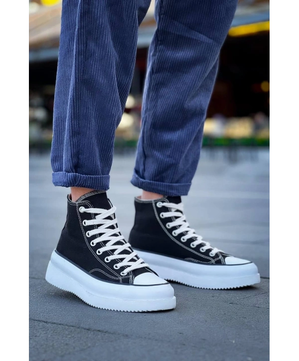 KB-CX-3 Kuback Uzun Siyah Keten Beyaz Yüksek Taban Spor Ayakkabı