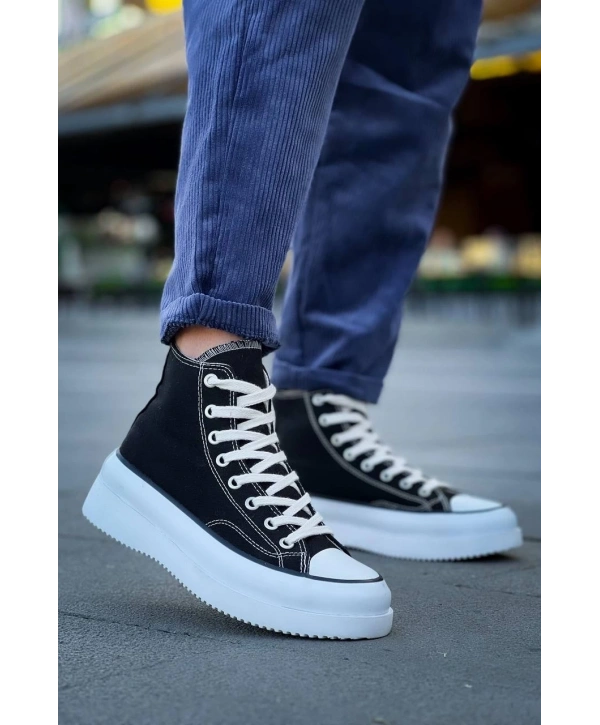 KB-CX-3 Kuback Uzun Siyah Keten Beyaz Yüksek Taban Spor Ayakkabı