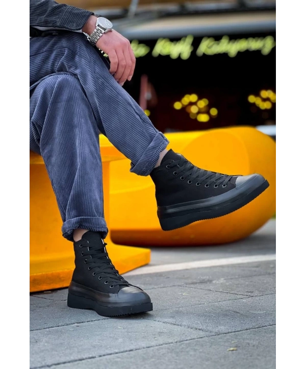 KB-CX-3 Kuback Uzun Siyah Keten Siyah Yüksek Taban Spor Ayakkabı
