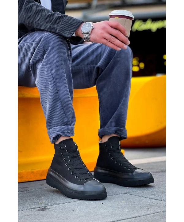 KB-CX-3 Kuback Uzun Siyah Keten Siyah Yüksek Taban Spor Ayakkabı