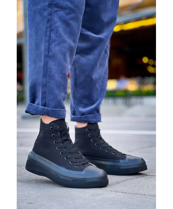 KB-CX-3 Kuback Uzun Siyah Keten Siyah Yüksek Taban Spor Ayakkabı