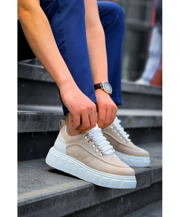 KB-X10 Kuback Bej Süet Beyaz Yüksek Taban Günlük Spor Ayakkabı