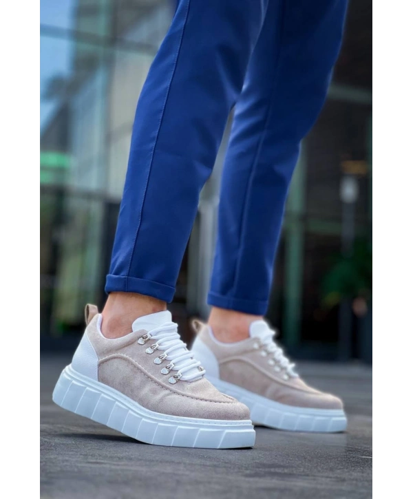 KB-X10 Kuback Bej Süet Beyaz Yüksek Taban Günlük Spor Ayakkabı