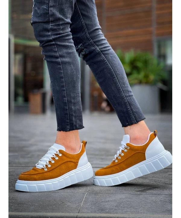 KB-X10 Kuback Taba Süet Beyaz Yüksek Taban Günlük Spor Ayakkabı