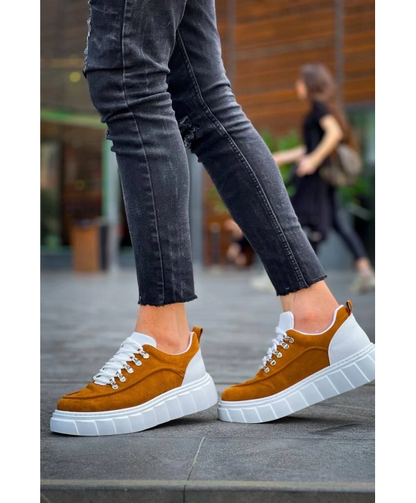 KB-X10 Kuback Taba Süet Beyaz Yüksek Taban Günlük Spor Ayakkabı