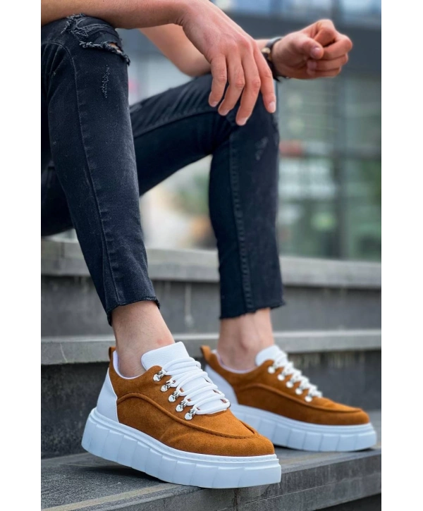 KB-X10 Kuback Taba Süet Beyaz Yüksek Taban Günlük Spor Ayakkabı