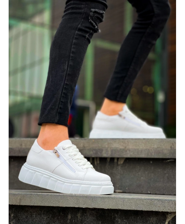 KB-X155 Kuback Beyaz Cilt Detaylı Beyaz Yüksek Taban Günlük Spor Ayakkabı