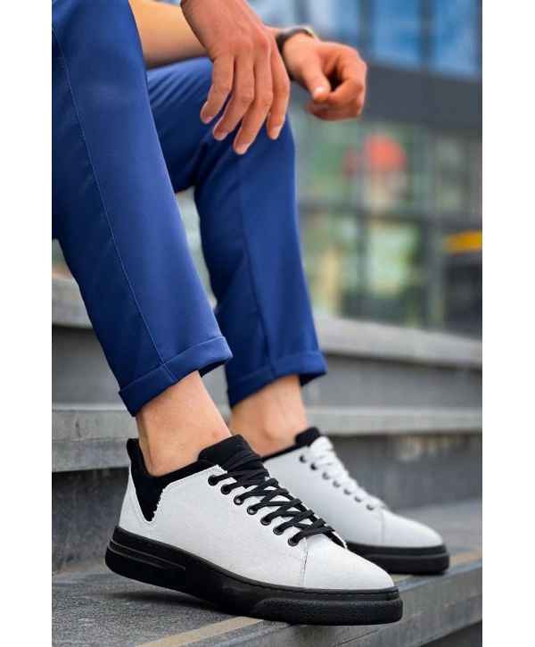 KB-X204 Kuback Beyaz Siyah Keten Siyah Yüksek Taban Günlük Erkek Spor Ayakkabı