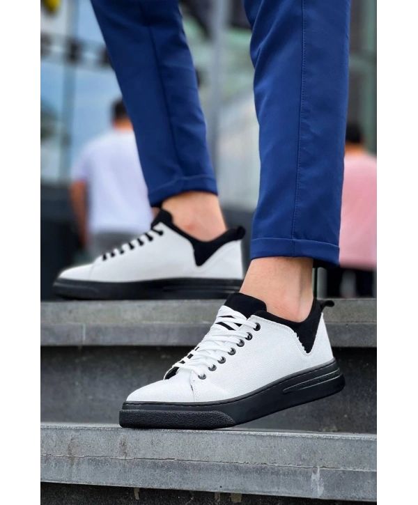KB-X204 Kuback Beyaz Siyah Keten Siyah Yüksek Taban Günlük Erkek Spor Ayakkabı