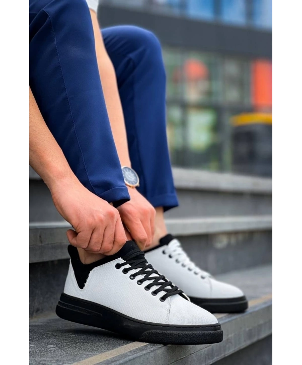 KB-X204 Kuback Beyaz Siyah Keten Siyah Yüksek Taban Günlük Erkek Spor Ayakkabı