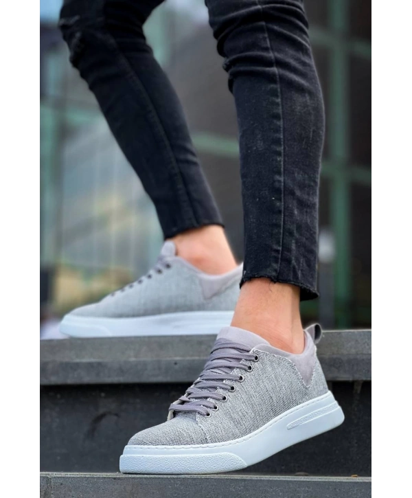 KB-X204 Kuback Gri Keten Beyaz Yüksek Taban Günlük Erkek Spor Ayakkabı