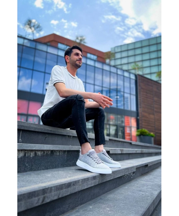 KB-X204 Kuback Gri Keten Beyaz Yüksek Taban Günlük Erkek Spor Ayakkabı