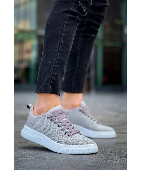 KB-X204 Kuback Gri Keten Beyaz Yüksek Taban Günlük Erkek Spor Ayakkabı