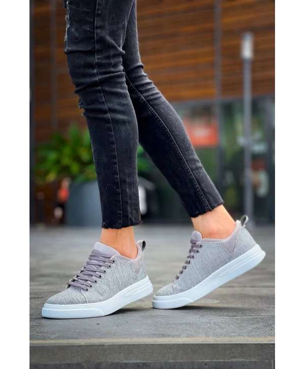 KB-X204 Kuback Gri Keten Beyaz Yüksek Taban Günlük Erkek Spor Ayakkabı