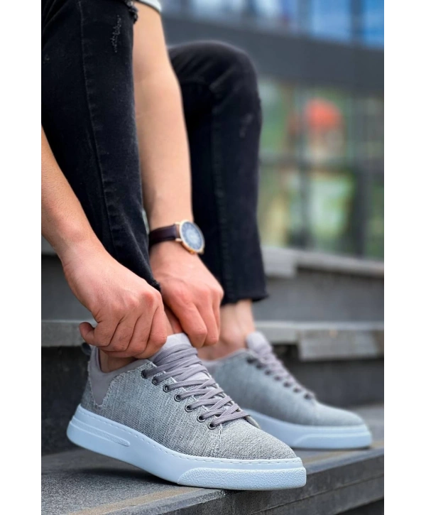 KB-X204 Kuback Gri Keten Beyaz Yüksek Taban Günlük Erkek Spor Ayakkabı