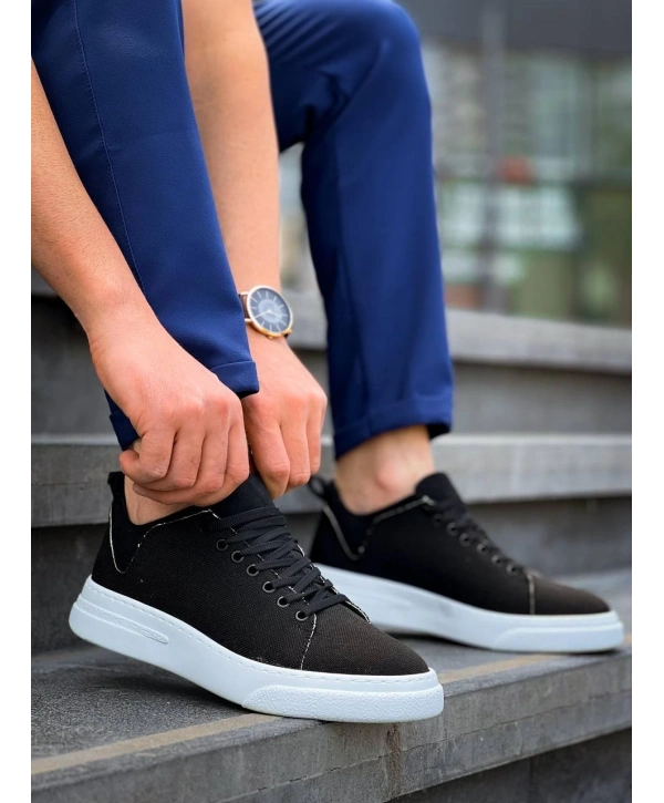 KB-X204 Kuback Siyah Keten Beyaz Yüksek Taban Günlük Erkek Spor Ayakkabı