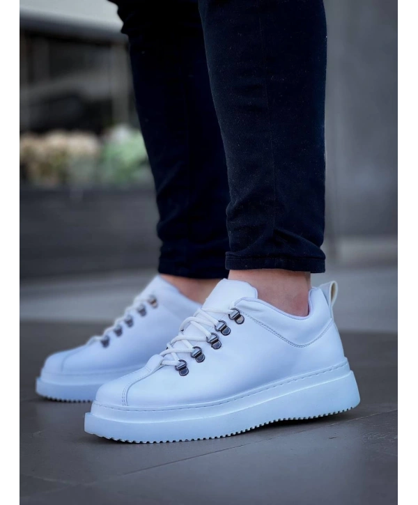 KB-X4  Kuback BEYAZ CİLT Yüksek Taban Bağcıklı Günlük Erkek Ayakkabı