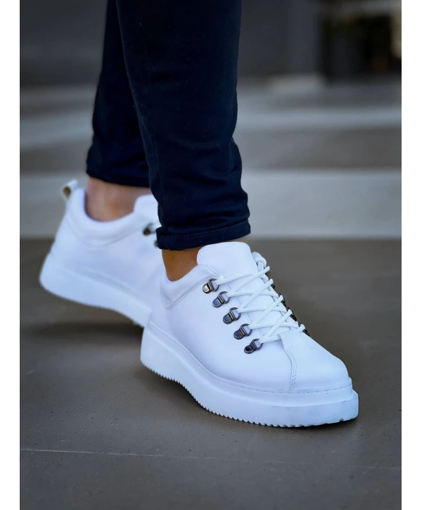 KB-X4  Kuback BEYAZ CİLT Yüksek Taban Bağcıklı Günlük Erkek Ayakkabı