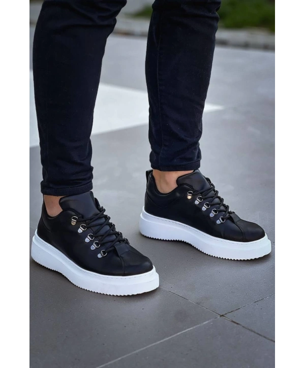 KB-X4  Kuback Siyah Cilt Yüksek Taban Bağcıklı Günlük Erkek Ayakkabı