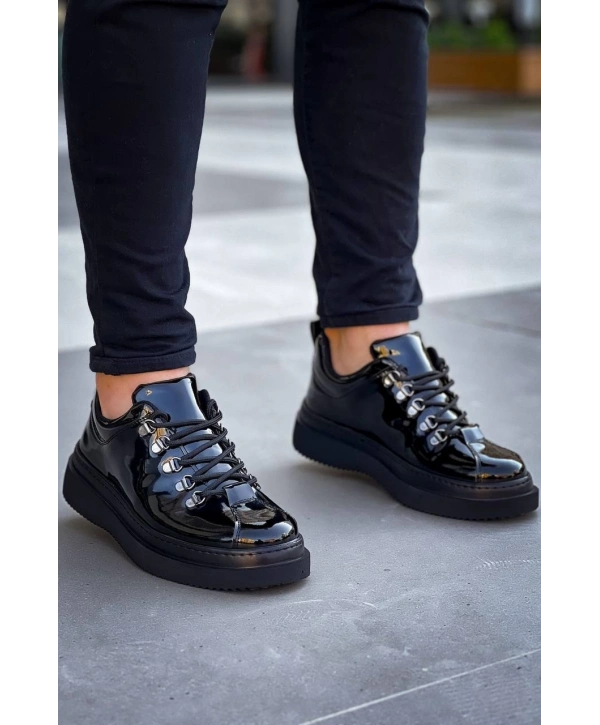 KB-X4  Kuback Siyah Rugan Siyah Yüksek Taban Bağcıklı Günlük Erkek Ayakkabı