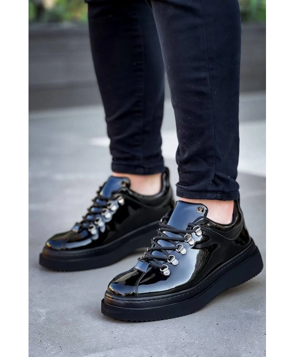 KB-X4  Kuback Siyah Rugan Siyah Yüksek Taban Bağcıklı Günlük Erkek Ayakkabı