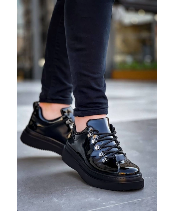 KB-X4  Kuback Siyah Rugan Siyah Yüksek Taban Bağcıklı Günlük Erkek Ayakkabı