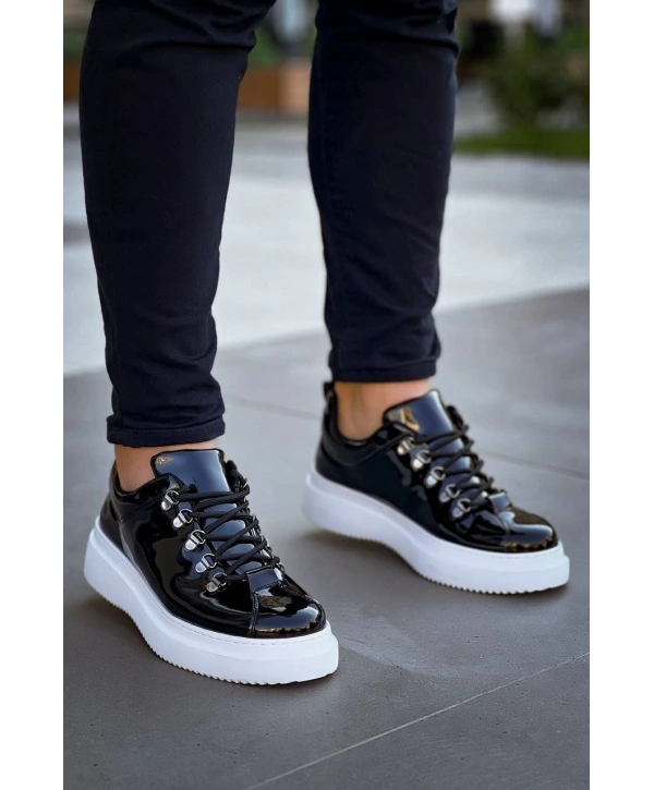 KB-X4  Kuback Siyah Rugan Yüksek Taban Bağcıklı Günlük Erkek Ayakkabı