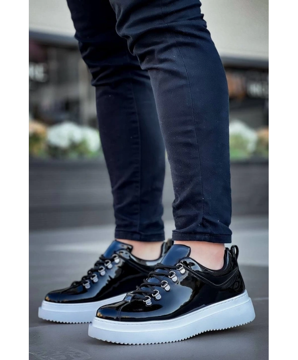 KB-X4  Kuback Siyah Rugan Yüksek Taban Bağcıklı Günlük Erkek Ayakkabı