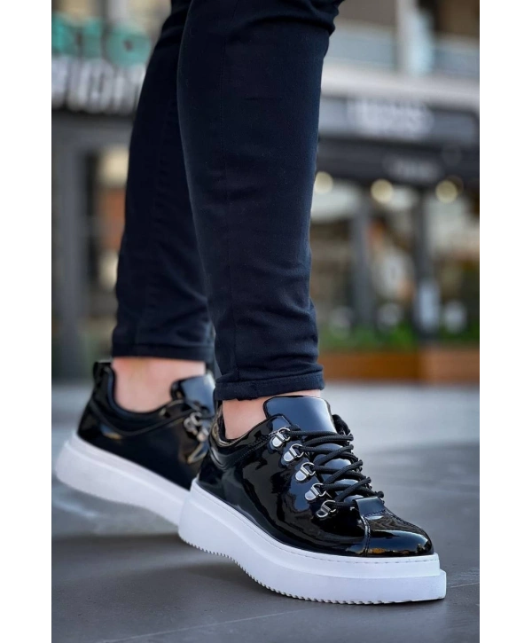 KB-X4  Kuback Siyah Rugan Yüksek Taban Bağcıklı Günlük Erkek Ayakkabı