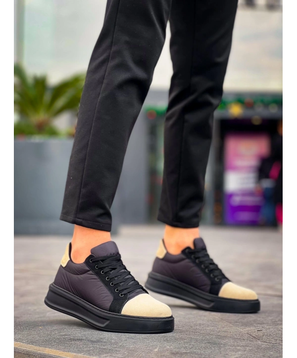 KB-X46 Kuback Siyah Bej Yüksek Siyah Taban Günlük Spor Ayakkabı