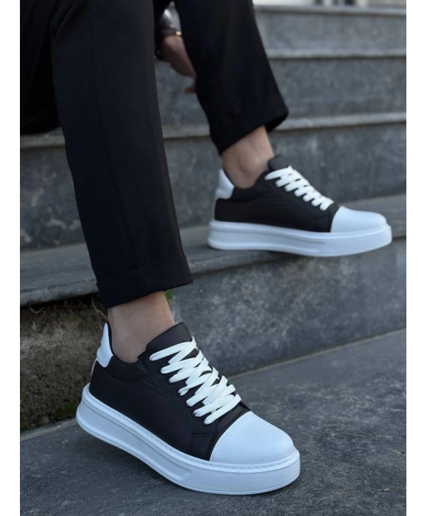 KB-X46 Kuback Siyah Beyaz Yüksek Beyaz Taban Günlük Spor Ayakkabı