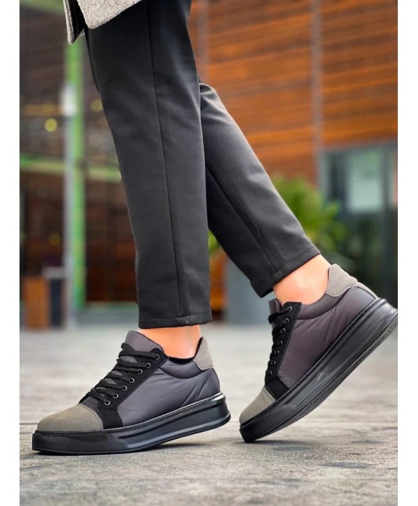 KB-X46 Kuback Siyah Gri Yüksek Siyah Taban Günlük Spor Ayakkabı