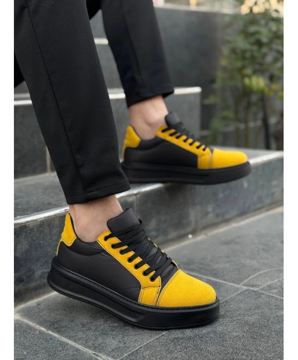 KB-X46 Kuback Siyah Sarı Yüksek Siyah Taban Günlük Spor Ayakkabı
