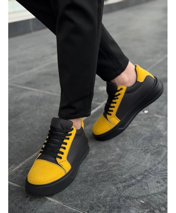 KB-X46 Kuback Siyah Sarı Yüksek Siyah Taban Günlük Spor Ayakkabı