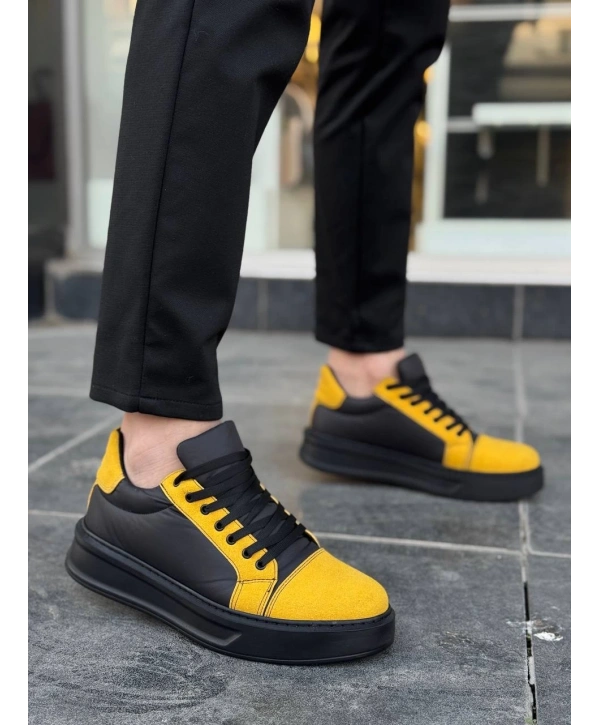 KB-X46 Kuback Siyah Sarı Yüksek Siyah Taban Günlük Spor Ayakkabı
