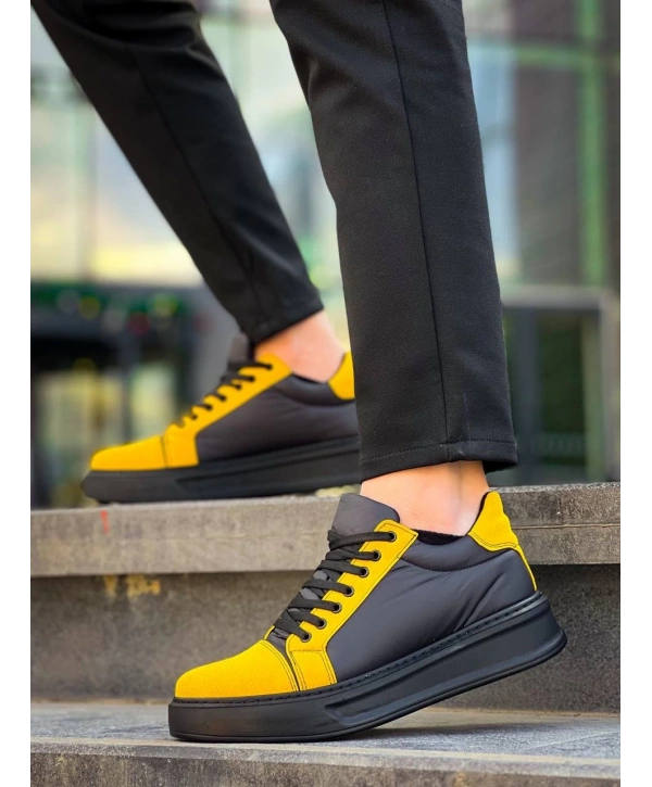 KB-X46 Kuback Siyah Sarı Yüksek Siyah Taban Günlük Spor Ayakkabı