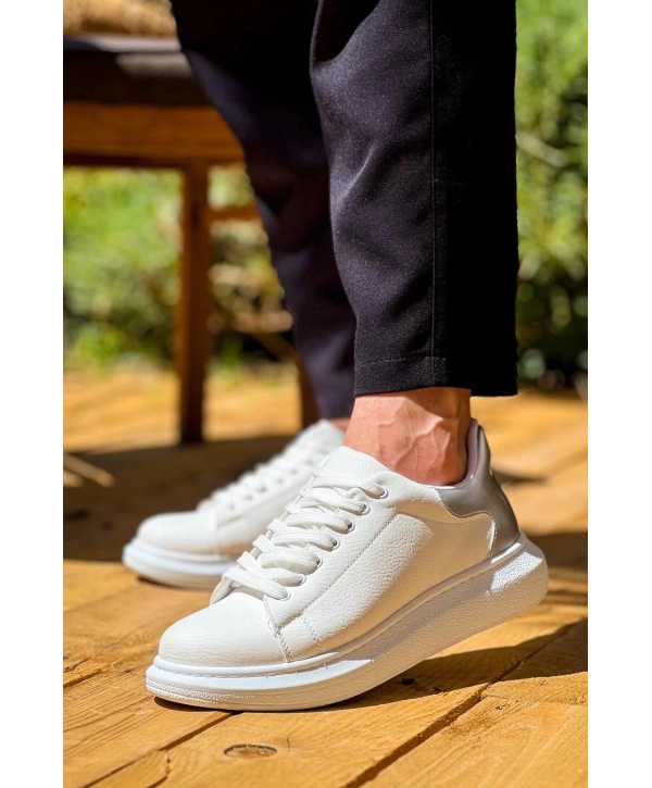 KB-X500  Kuback Beyaz Gümüş Yüksek Taban Bağcıklı Günlük Erkek Ayakkabı