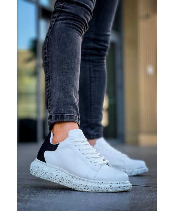 KB-X500  Kuback Beyaz Siyah  Yüksek Taban Bağcıklı Günlük Erkek Ayakkabı