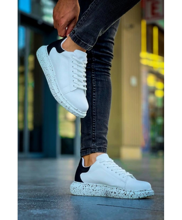 KB-X500  Kuback Beyaz Siyah  Yüksek Taban Bağcıklı Günlük Erkek Ayakkabı