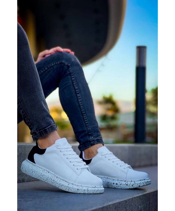 KB-X500  Kuback Beyaz Siyah  Yüksek Taban Bağcıklı Günlük Erkek Ayakkabı