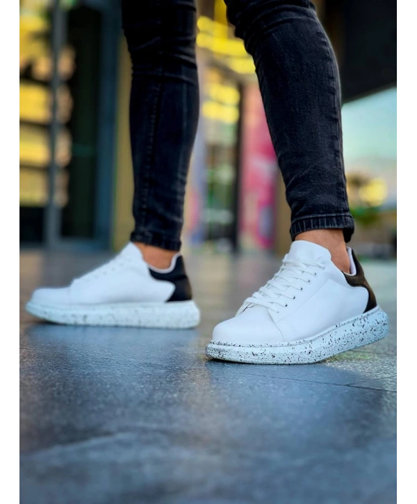 KB-X500  Kuback Beyaz Siyah  Yüksek Taban Bağcıklı Günlük Erkek Ayakkabı