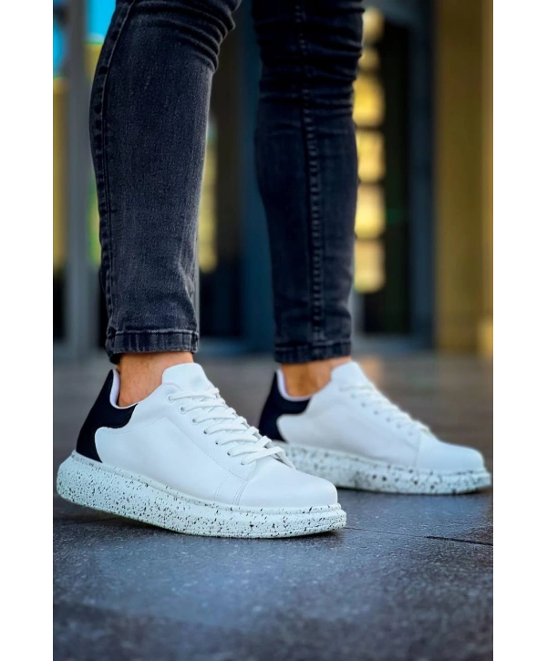 KB-X500  Kuback Beyaz Siyah  Yüksek Taban Bağcıklı Günlük Erkek Ayakkabı