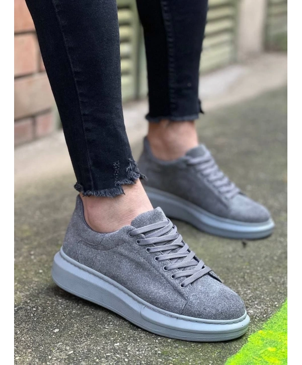KB-X500  Kuback Gri Süet Yüksek Taban Bağcıklı Günlük Erkek Ayakkabı