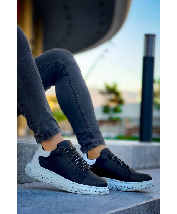 KB-X500  Kuback Siyah Beyaz Yüksek Taban Bağcıklı Günlük Erkek Ayakkabı