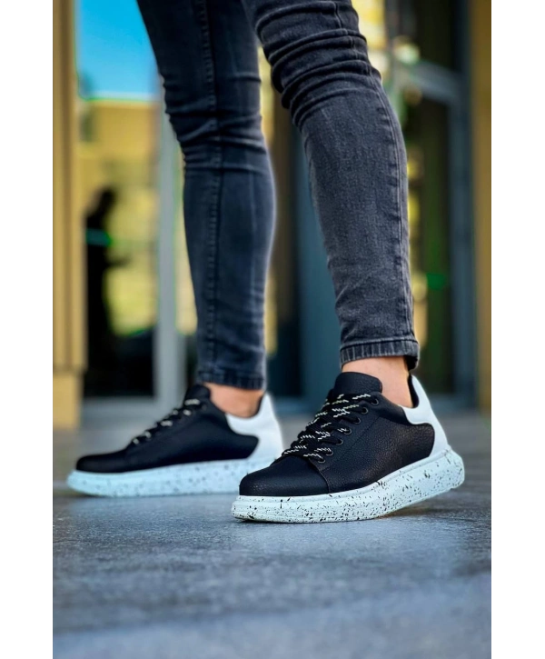 KB-X500  Kuback Siyah Beyaz Yüksek Taban Bağcıklı Günlük Erkek Ayakkabı