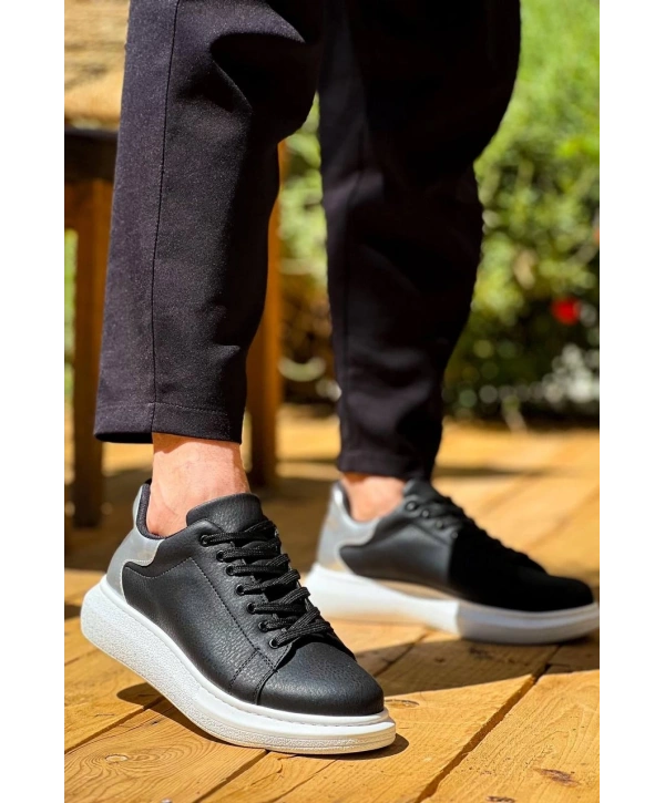 KB-X500  Kuback  Siyah Gümüş Yüksek Taban Bağcıklı Günlük Erkek Ayakkabı